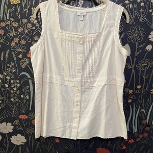 J Jill Linen Cotton Button Front Cami Top with Pintuck Detail Size M Petite